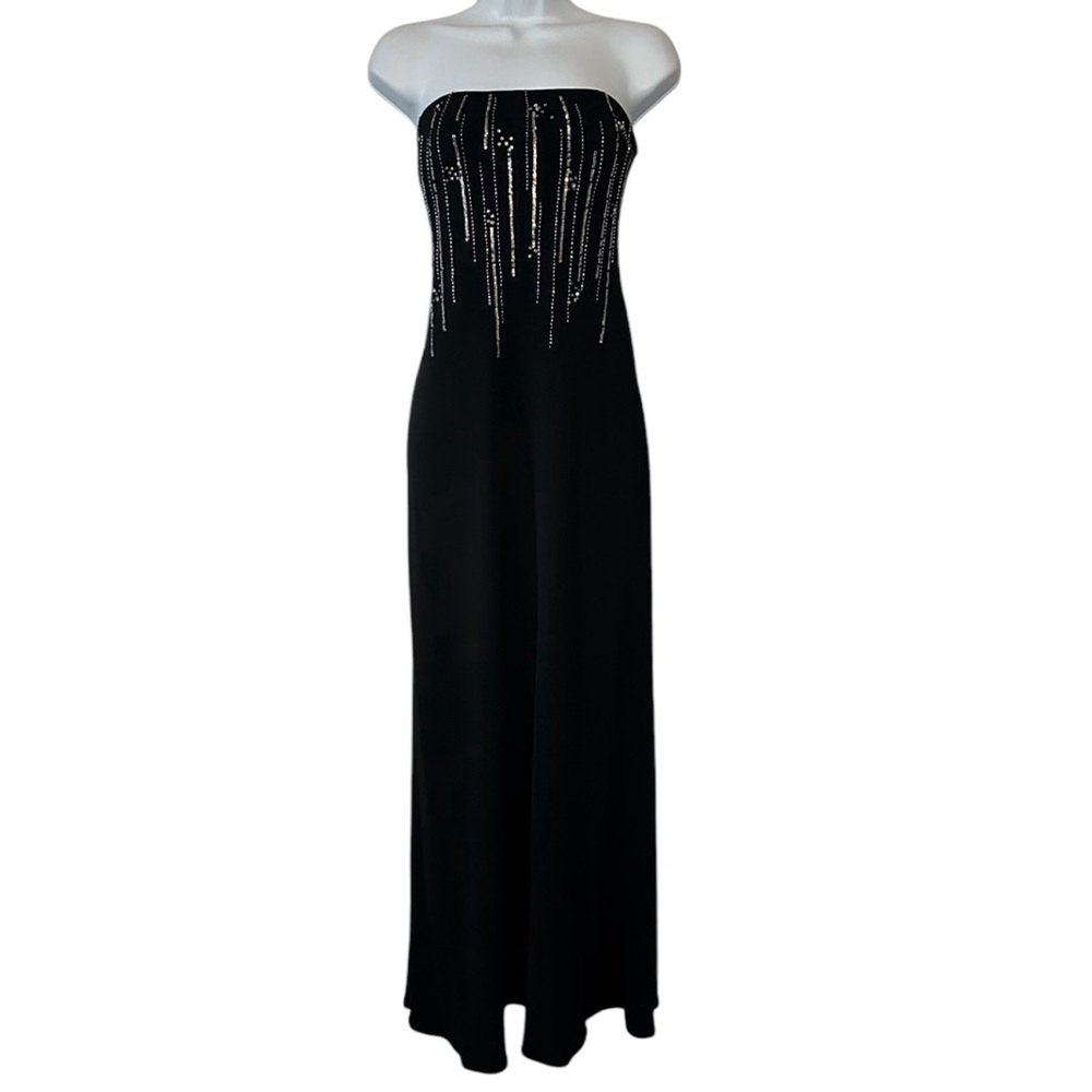 RIMINI Women’s Black Strapless Column Dress with Silver Bodice Beading- Size 4